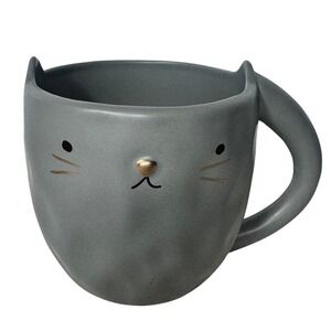 Market Square Gray Cat Face Ceramic Mug Gold Nose Ears Matte Finish 4in
